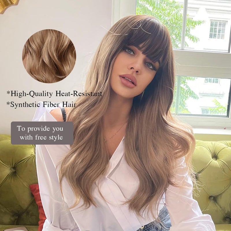 Esmee Long Wavy Dark Blonde Wigs for Women Natuaral Synthetic Hair Heat Resistant Ombre Wig for Daily Party Cosplay Use - Image 3